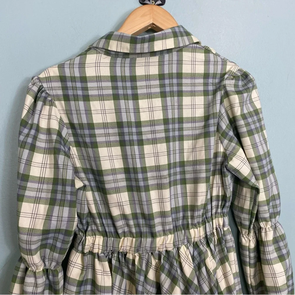 Sister Jane Humble Check Midi Dress Green Plaid Long Sleeve Small - Picture 7 of 7